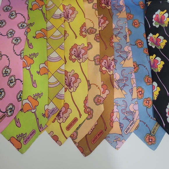 Peter Max Silk Tie Signed Pop Art Chartreuse Orange Purple   Iris Floral Print - Picture 8 of 15